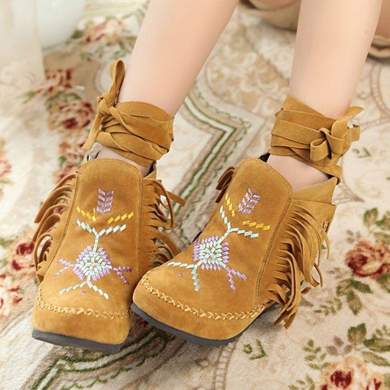 Indienne Bottes Ethniques Femme Bottes Indiennes Franges De Tribu