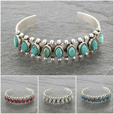 Manchette Ethnique avec Incrustations de Turquoise - Style Bohème Vintage Tibétain