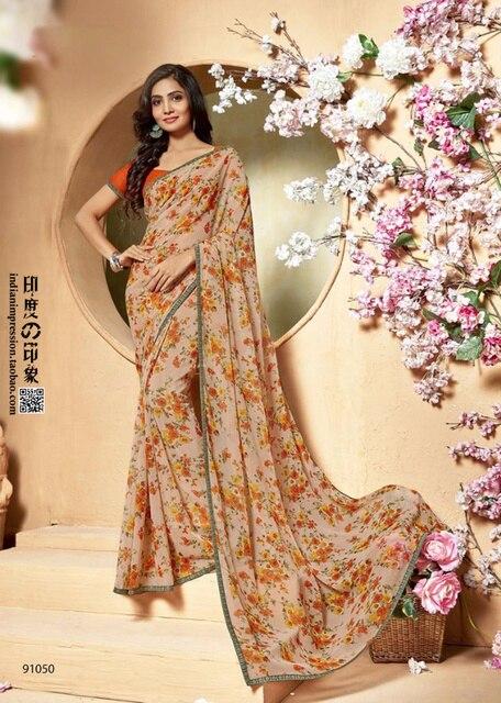 Sari Indien Traditionnel Fleuri Royaume Indien